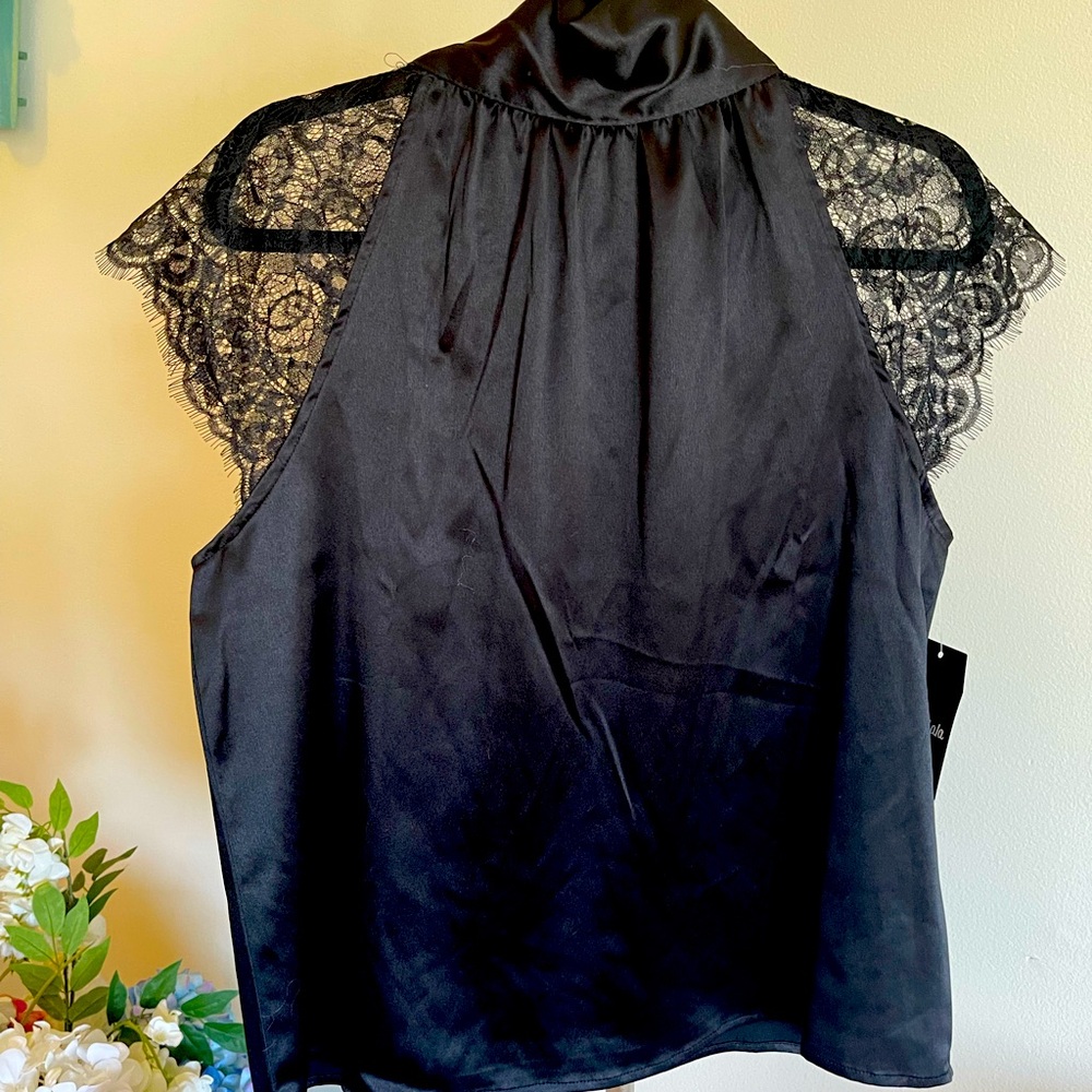 Ookie and Lala tie back satin and lace top